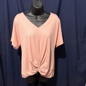 Nine West Peach V-Neck Twist Front Tee